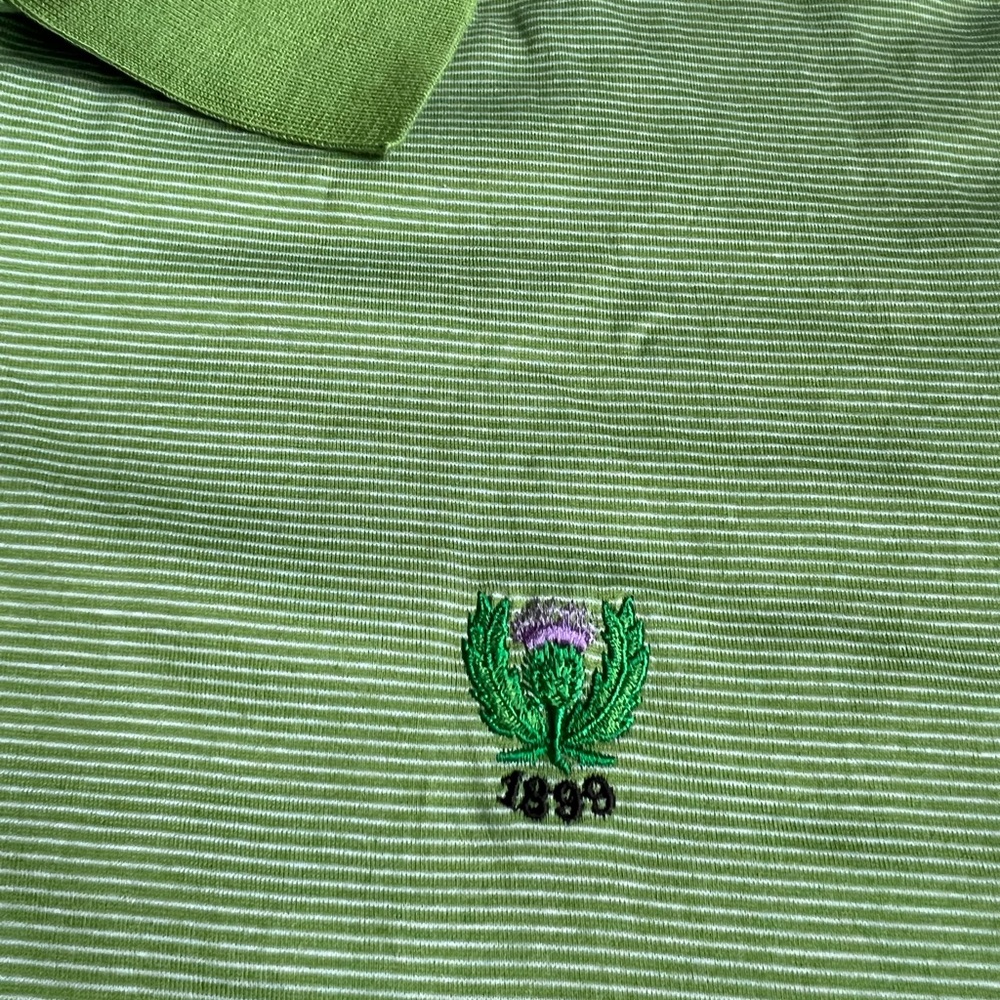 Vintage Peter Millar Golf Polo Shirt Large Green Stripes Garden City Golf Club - Picture 3 of 6